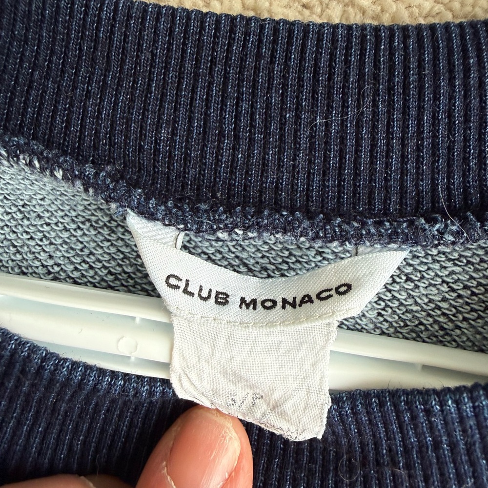 Club Monaco Sweat Shirt Blue Patterned Crewneck Mens Size Small - Picture 2 of 5